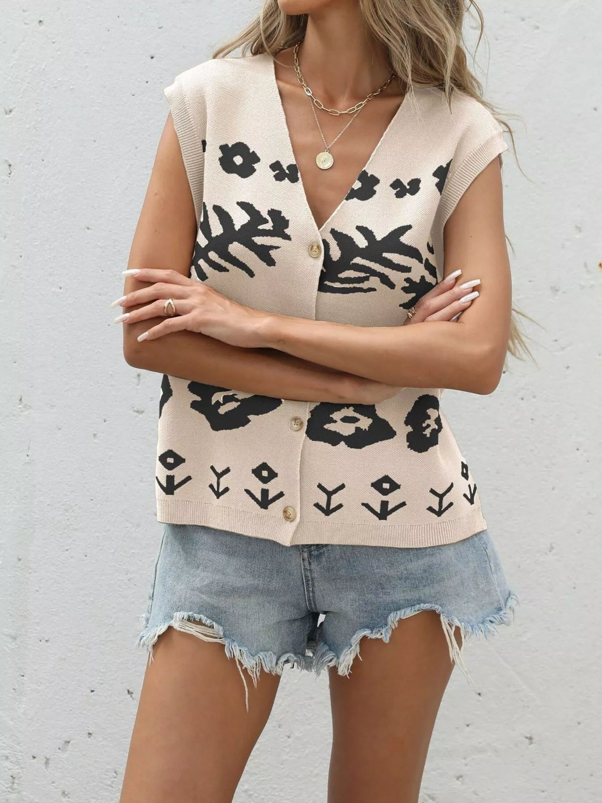 Floral cardigan in tan