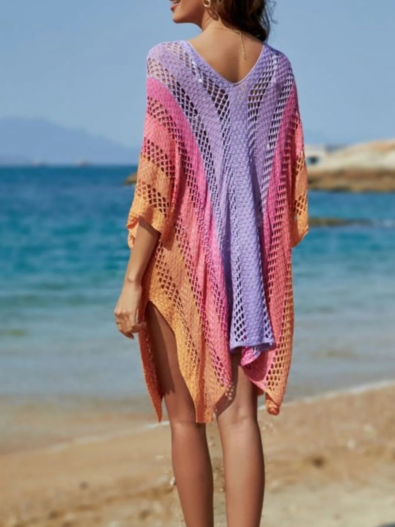 Rainbow Gradient Crochet Cover-Up - Fashorio
