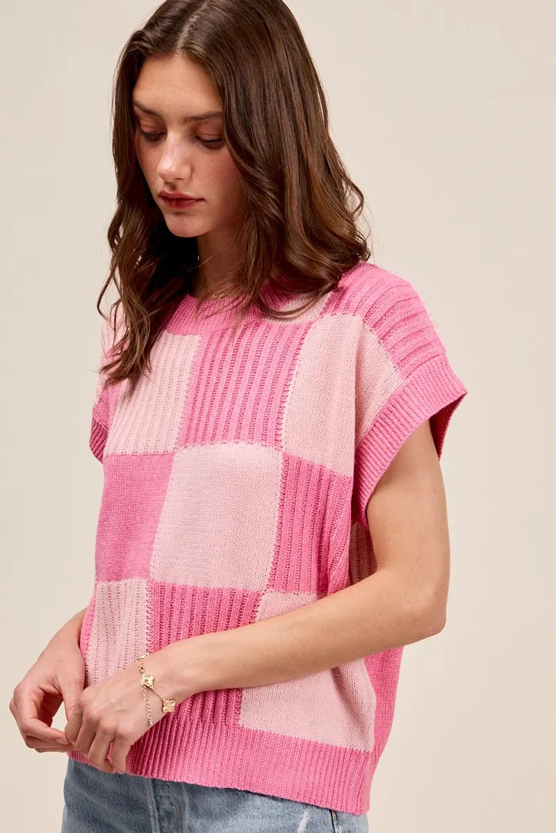 Oversized Check Plaid Ribbed Sweater Top back view