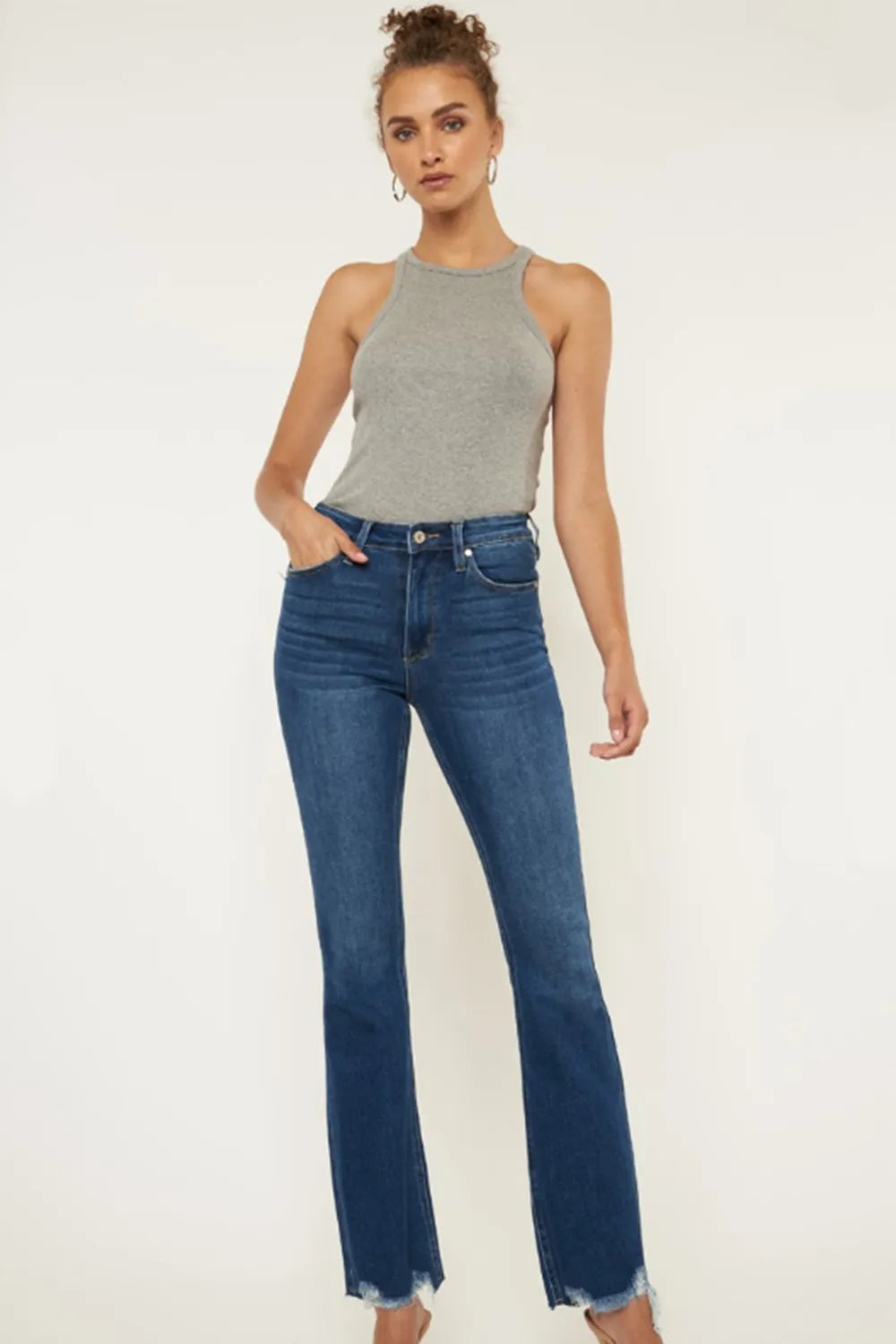 Kancan Cat's Whiskers Raw Hem Flare Jeans - Fashorio