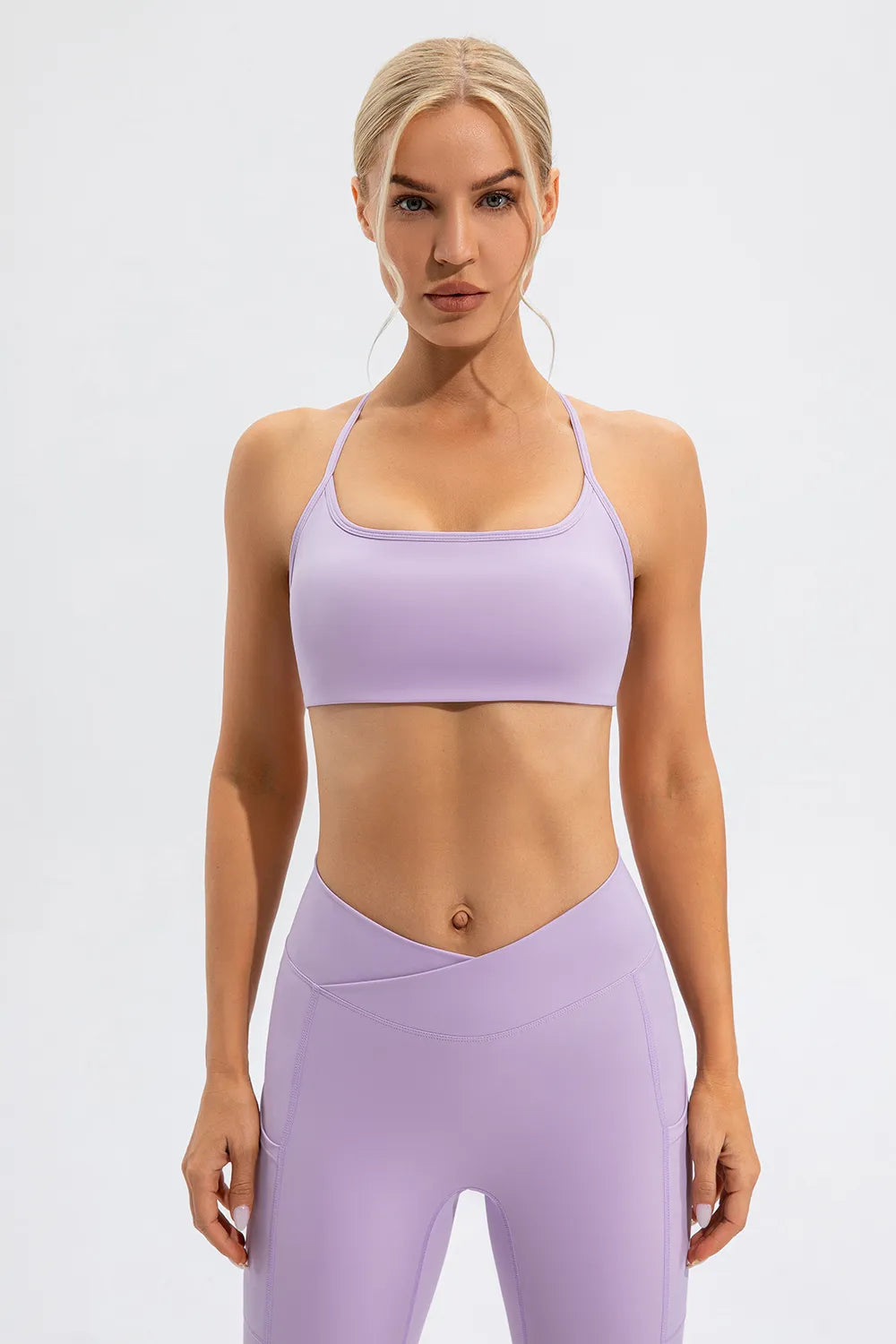 Crisscross Spaghetti Strap Active Cami styled on model