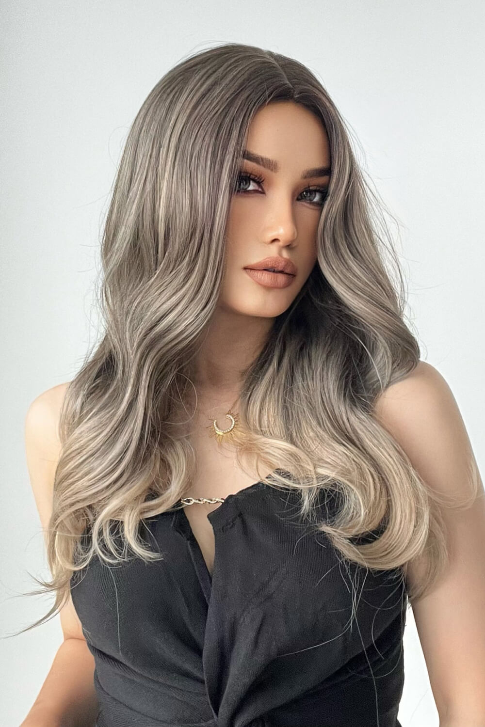 Sleek straight ombre wig close up