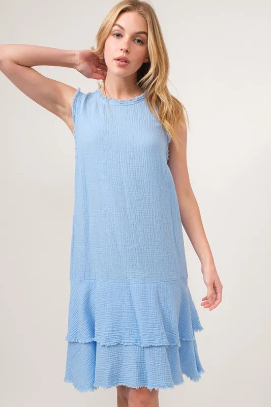 Washed Fringe Detail Tiered Dress detail