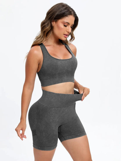 Scoop Neck Wide Strap Top and Shorts Active Set Dark Gray - Fashorio
