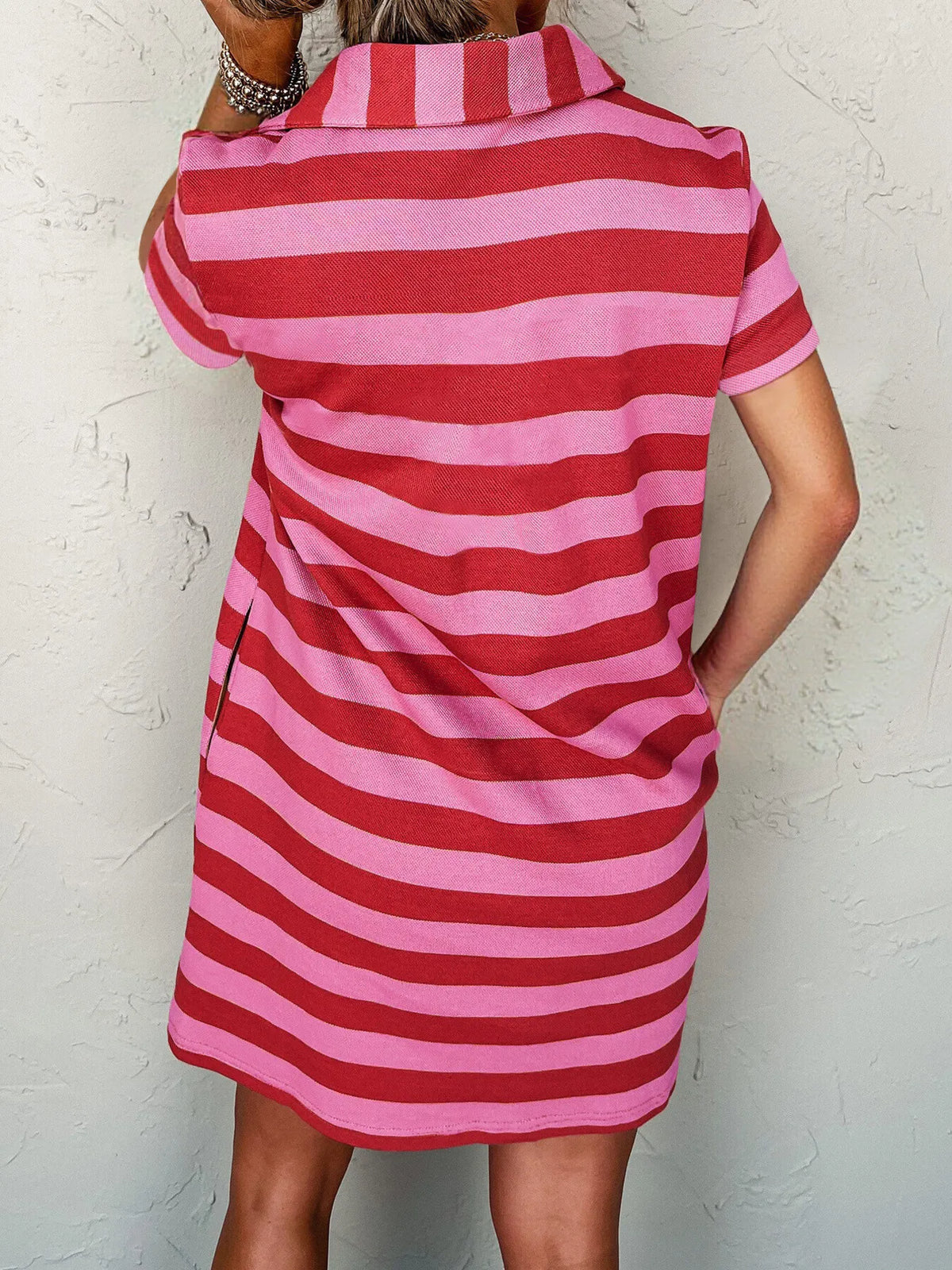 Striped short sleeve shirt dress side view