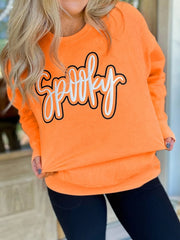 Spooky Round Neck Long Sleeve Sweatshirt - Fashorio