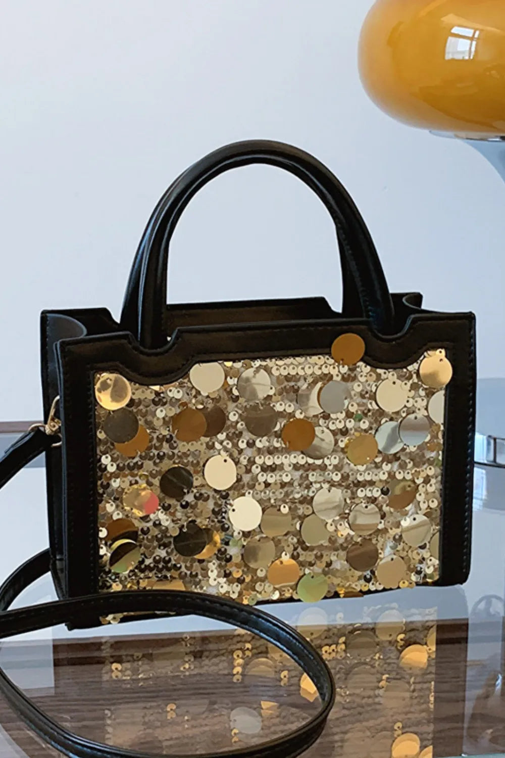Faux Leather Sequin Handbag side view