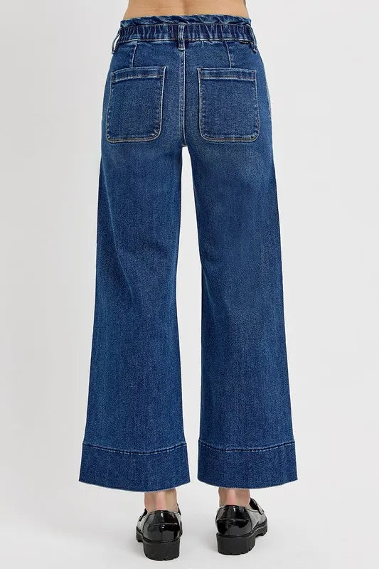 RISEN Elastic Band Wide Leg Jeans - Fashorio