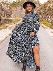 Plus Size Long Sleeve Maxi Dress Dark Navy - Fashorio