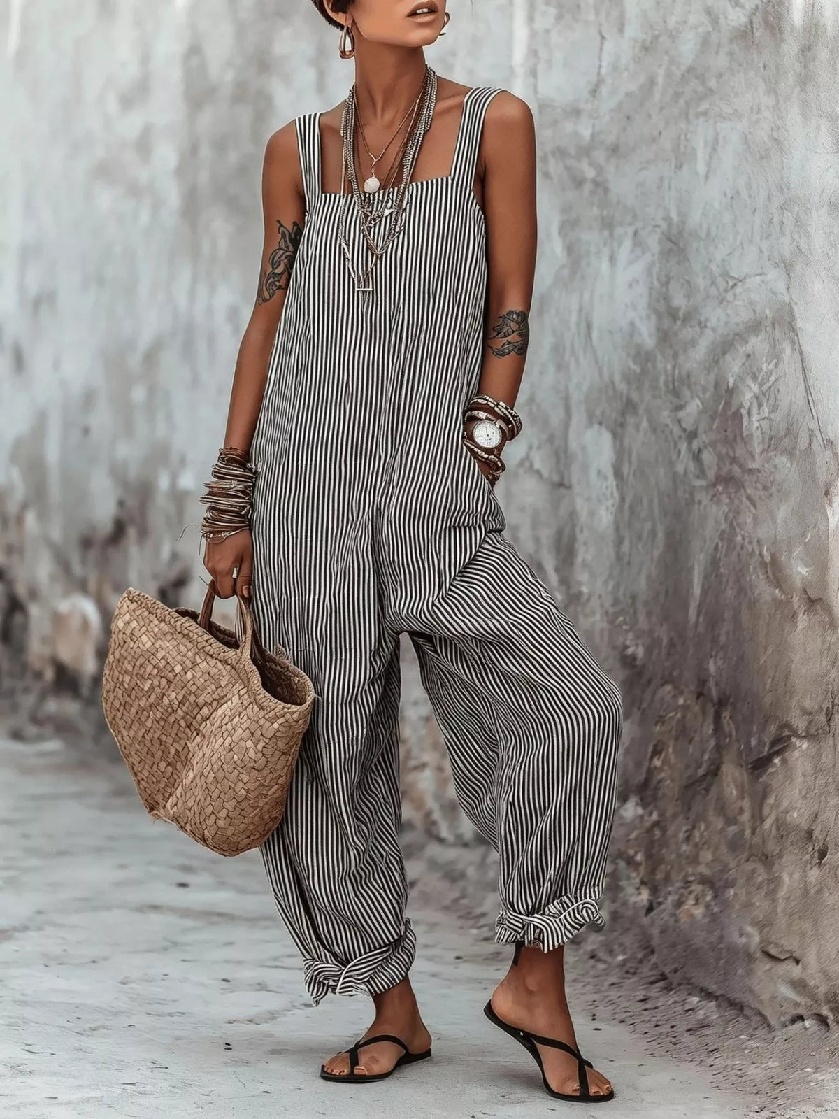 Striped wide leg jumpsuit red color