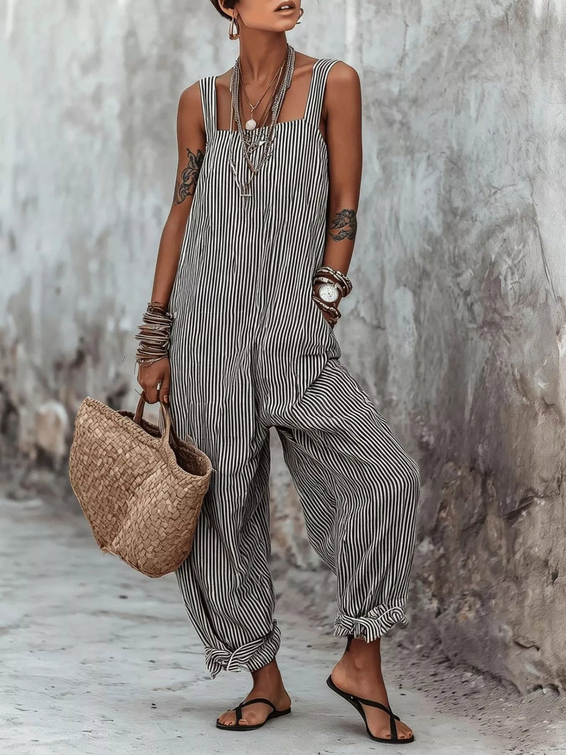 Striped wide leg jumpsuit red color
