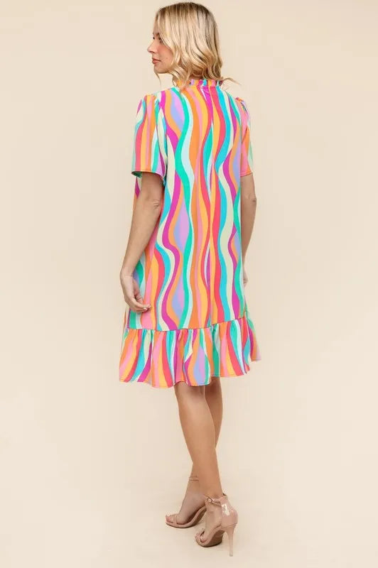 Tiered Woven Ruffle Hem Dress in Multi Color styled look