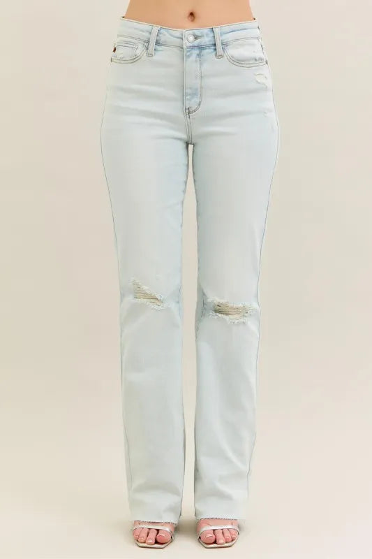 Judy Blue light wash bootcut jeans side view