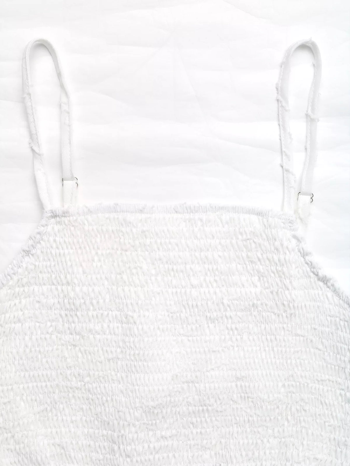 White smocked two piece set fabric texture