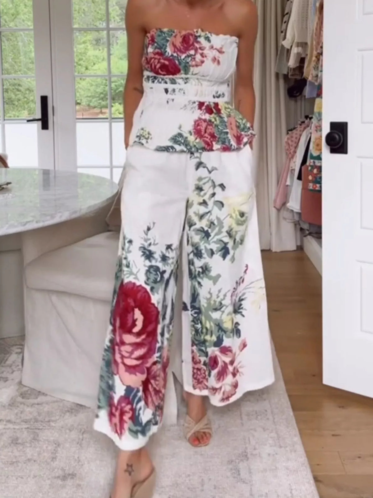 Floral two piece set flowing pants movement
