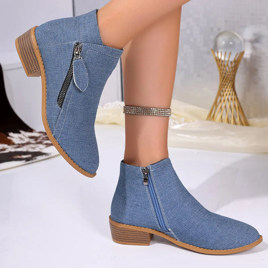 Point Toe Block Heels Boots - Fashorio