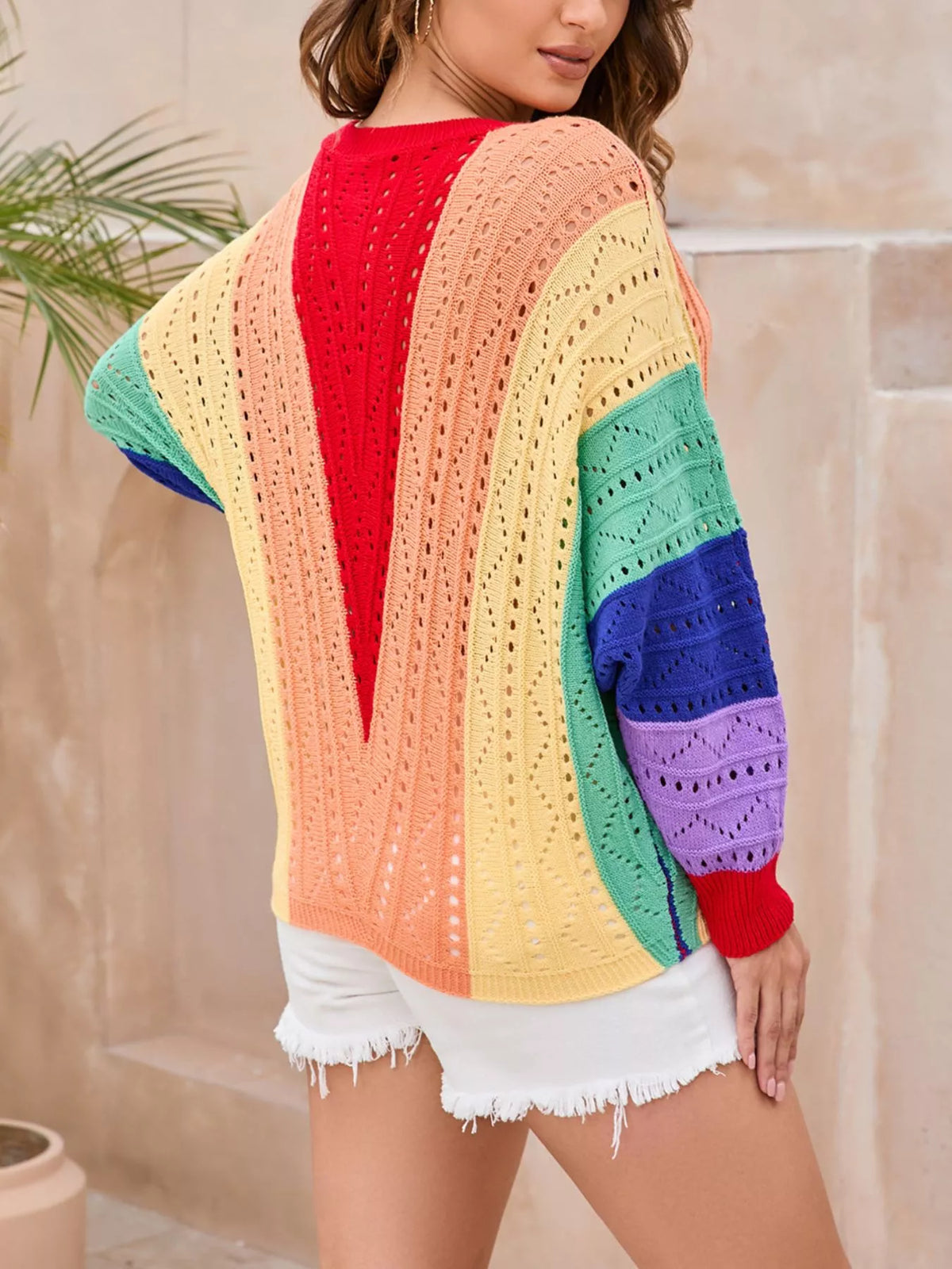 Color Block Openwork Knit Sweater, view 6