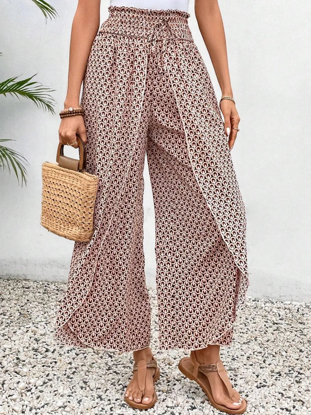 Tie waist wide leg pants light gray colorway