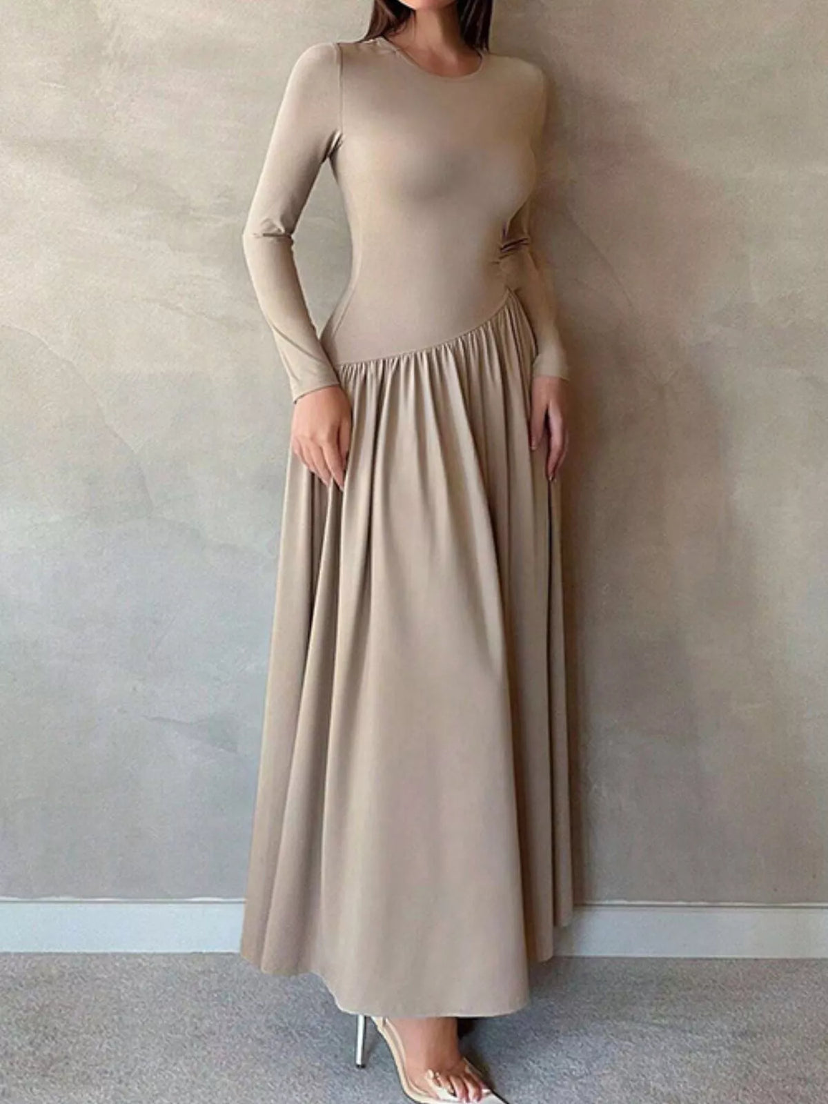 Long Sleeve Ruched A Line Maxi Dress detail view