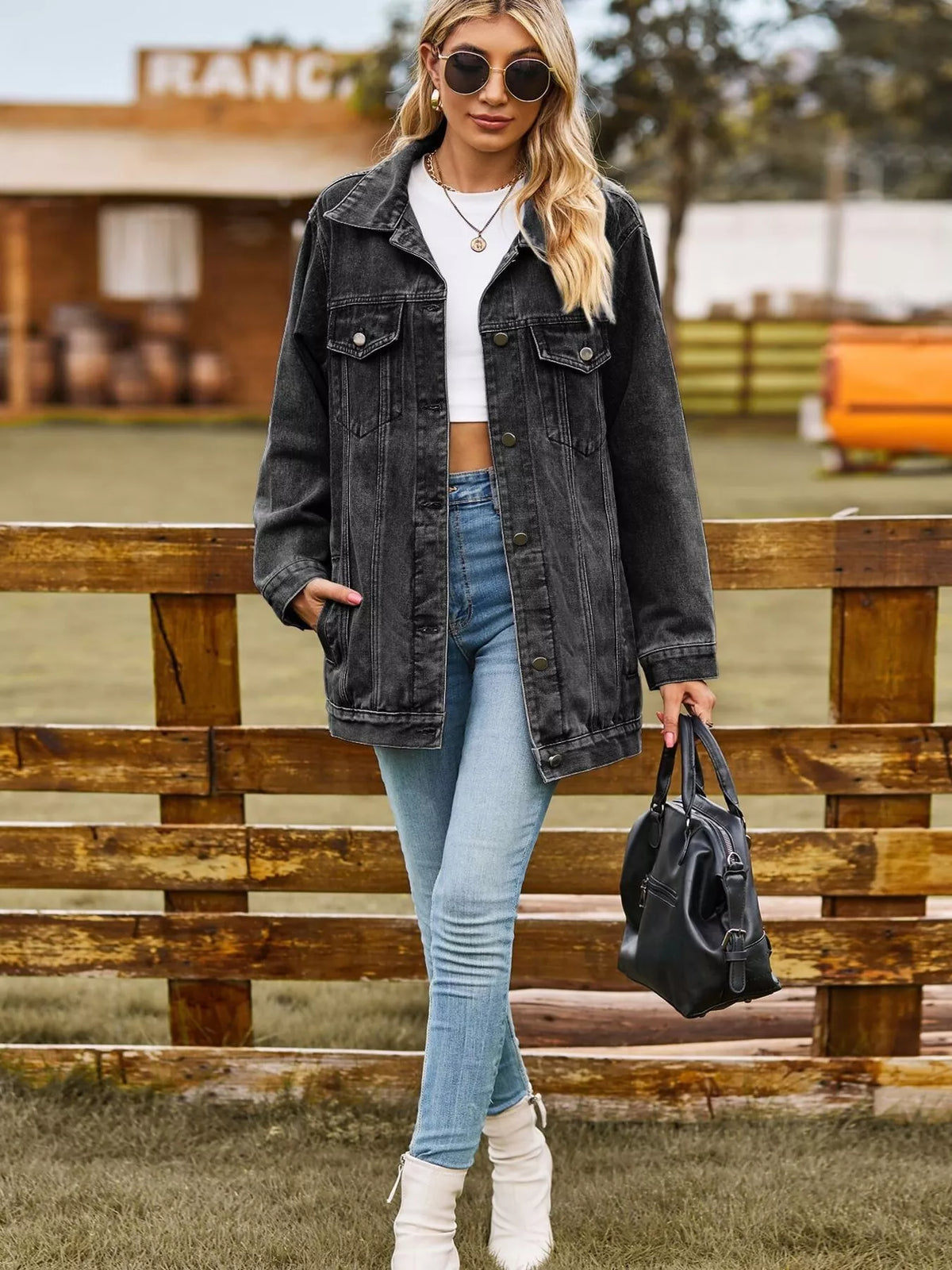 Button Up Denim Jacket in Dusty Pink view 10