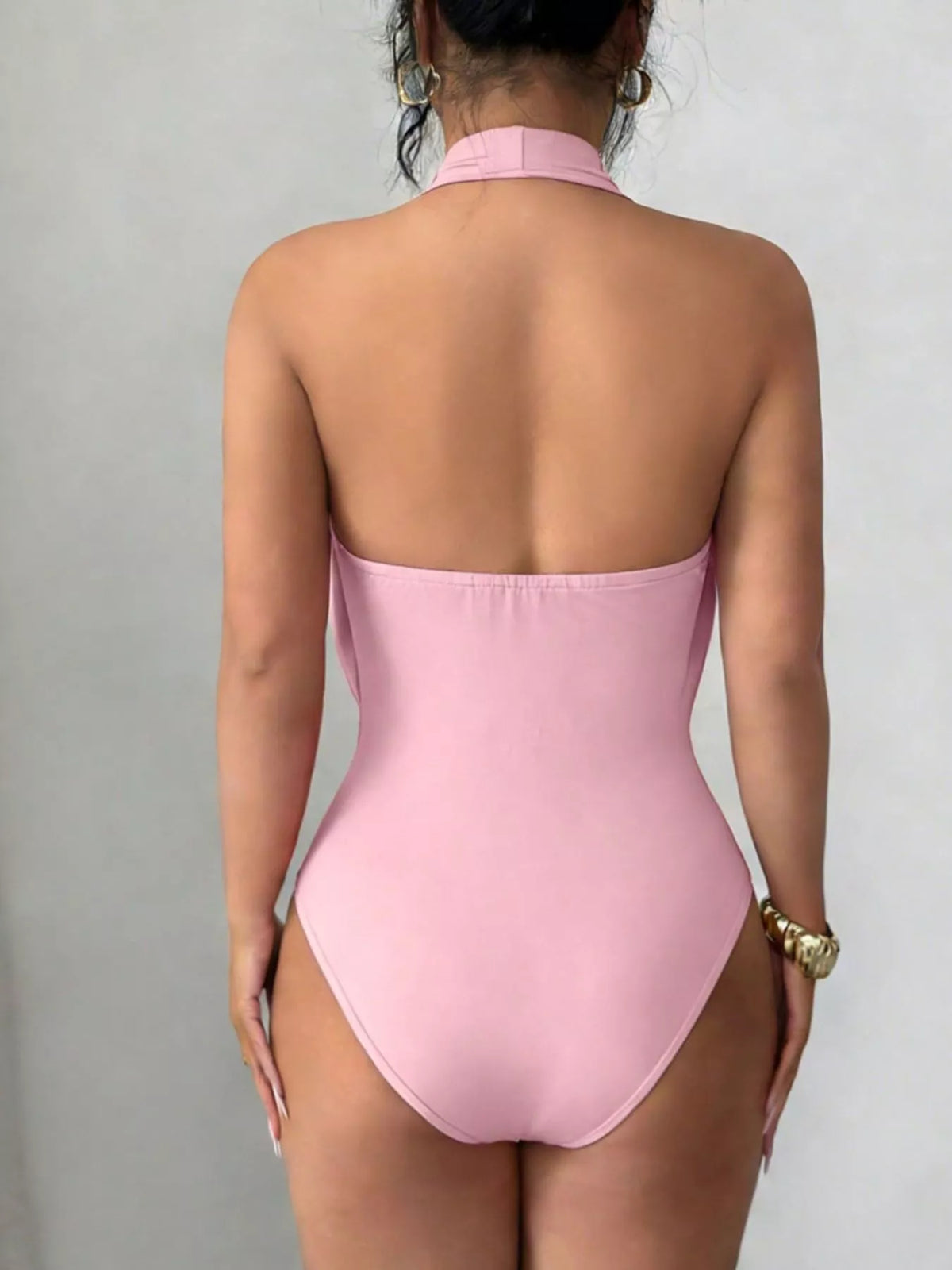 Halter neck ruched ring detail bodysuit color option front view
