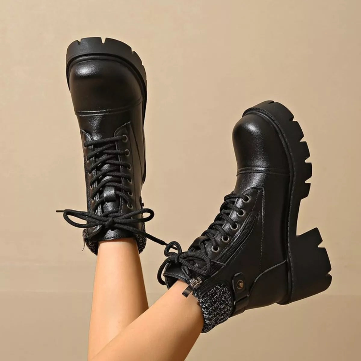 Round Toe Block Heel Boots heel and sole detail