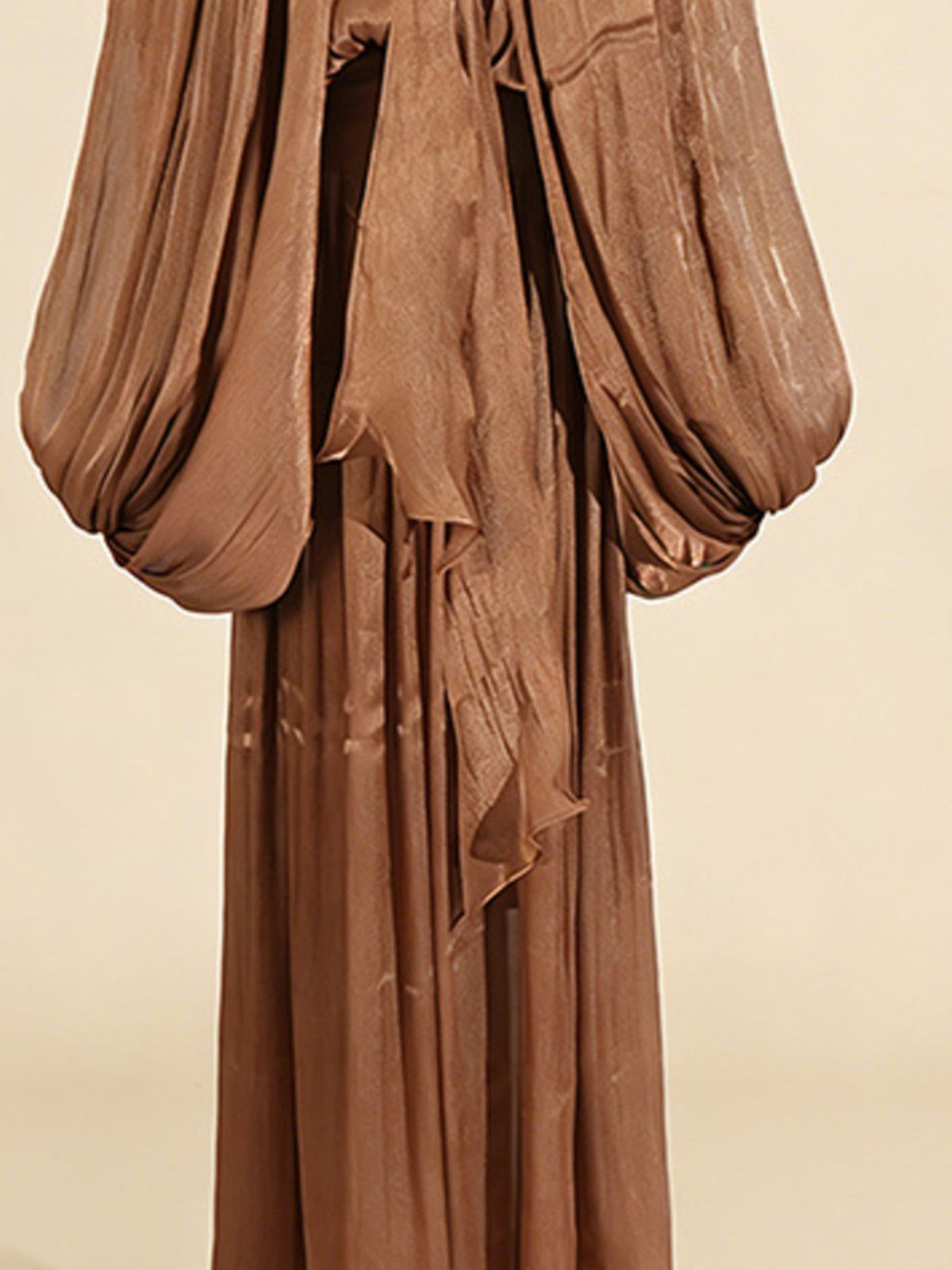 tie front balloon sleeve midi dress fabric detail
