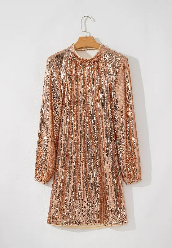 Mock neck sequin dress side view