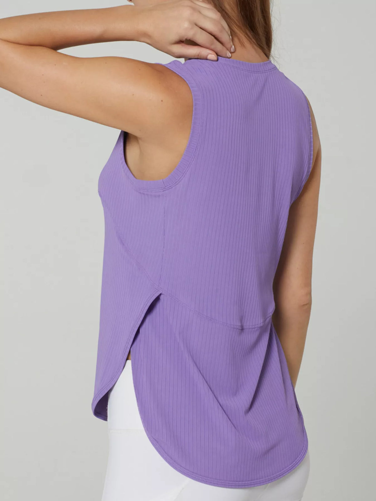 Ribbed active tank styled with an open overshirt