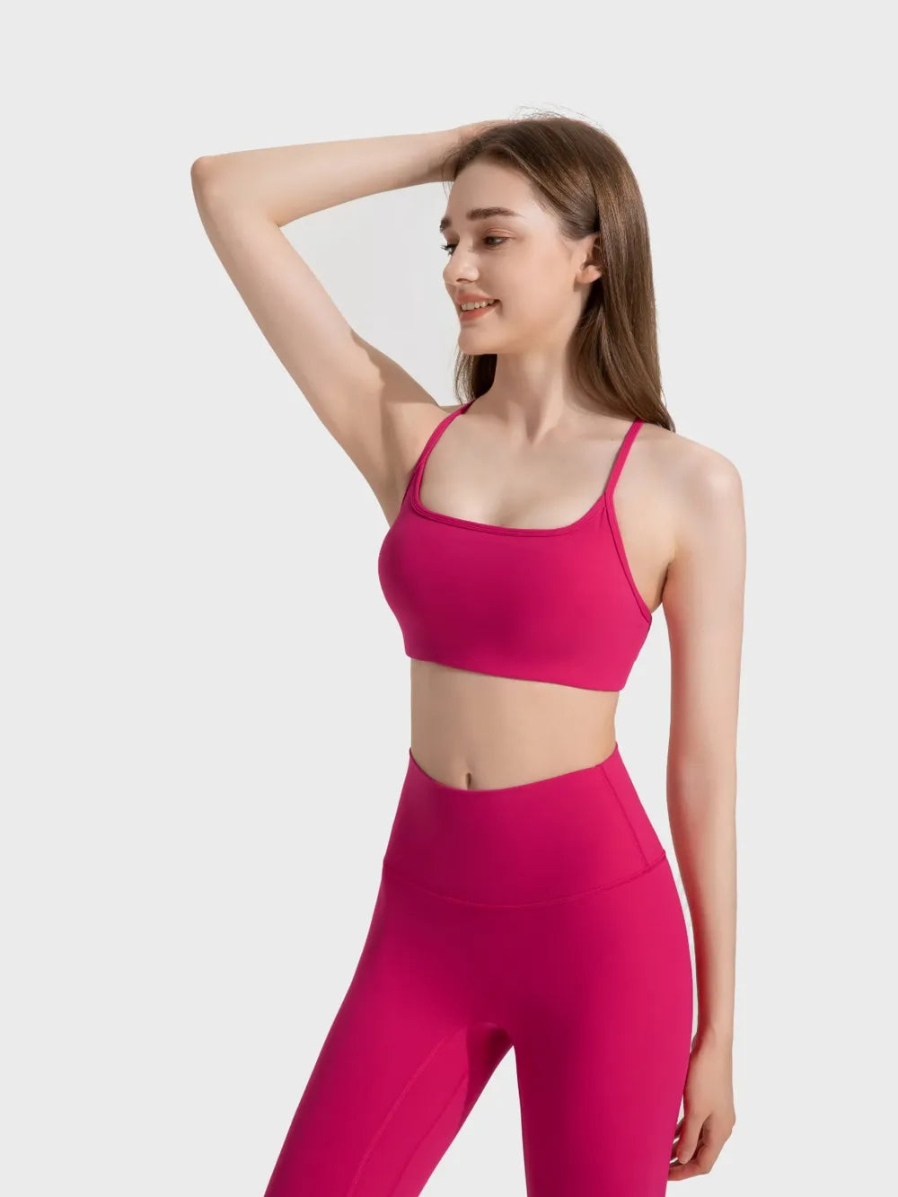 Millennia Crisscross Back Scoop Neck Active Cami with Detachable Chest Pads Deep Red - Fashorio