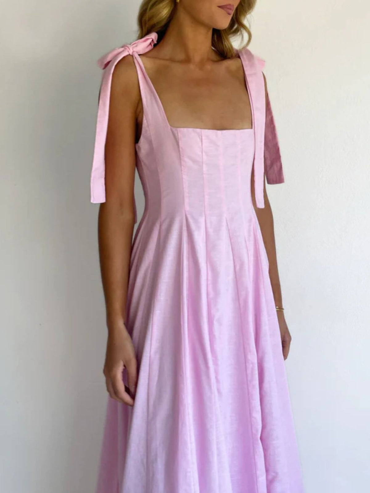 Gradient tie shoulder maxi dress print detail