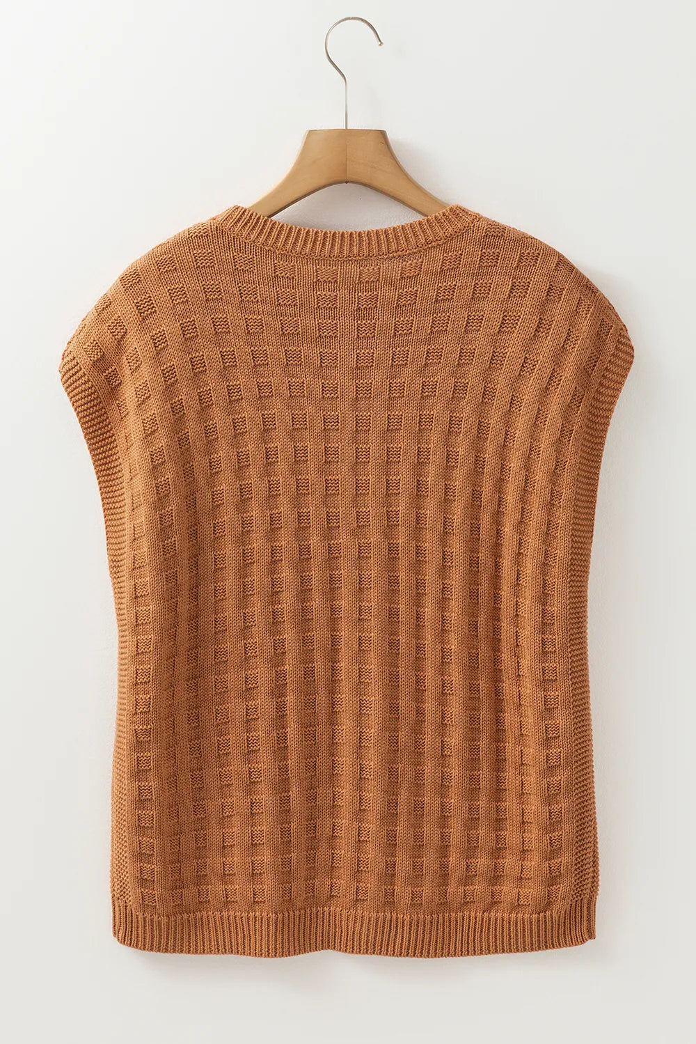 Round Neck Cap Sleeve Sweater Vest in Camel styled look