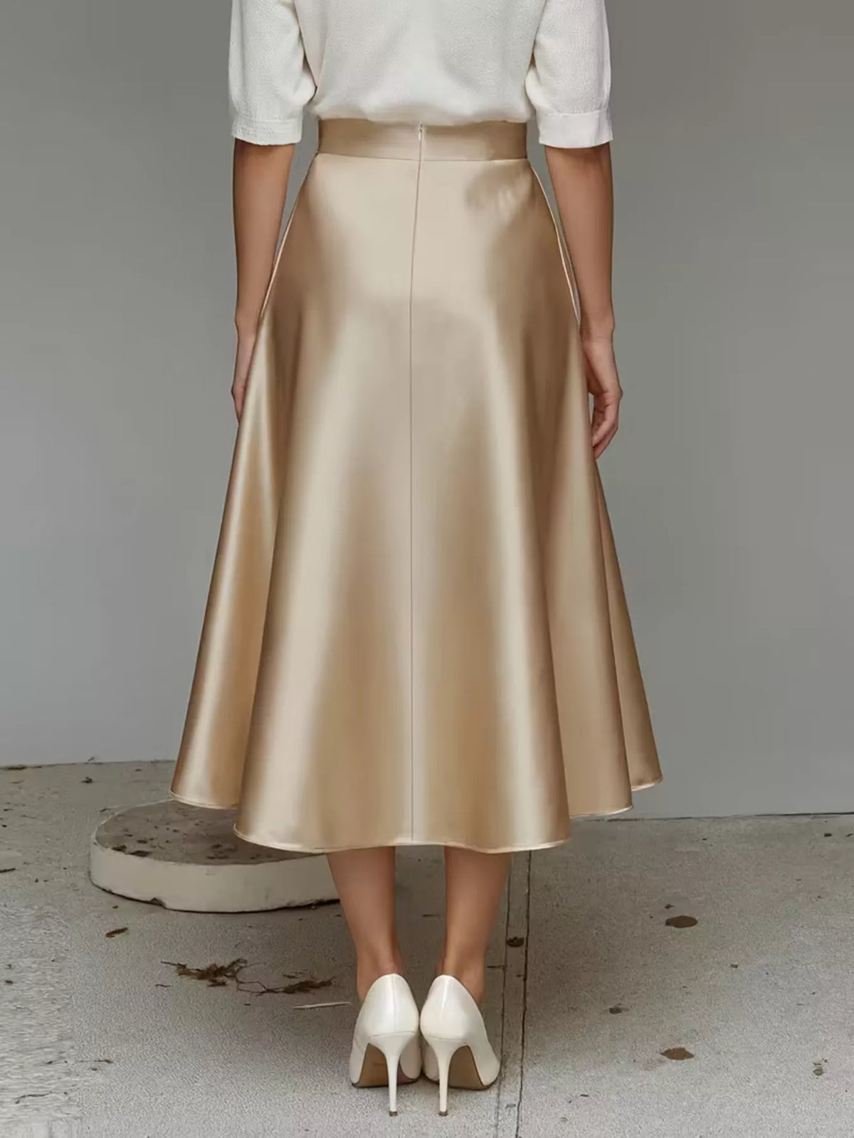 Satin midi skirt side view