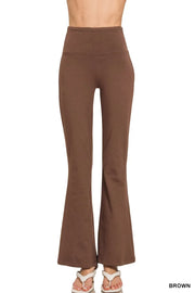 Zenana Wide Waistband Yoga Flare Pants BROWN - Fashorio