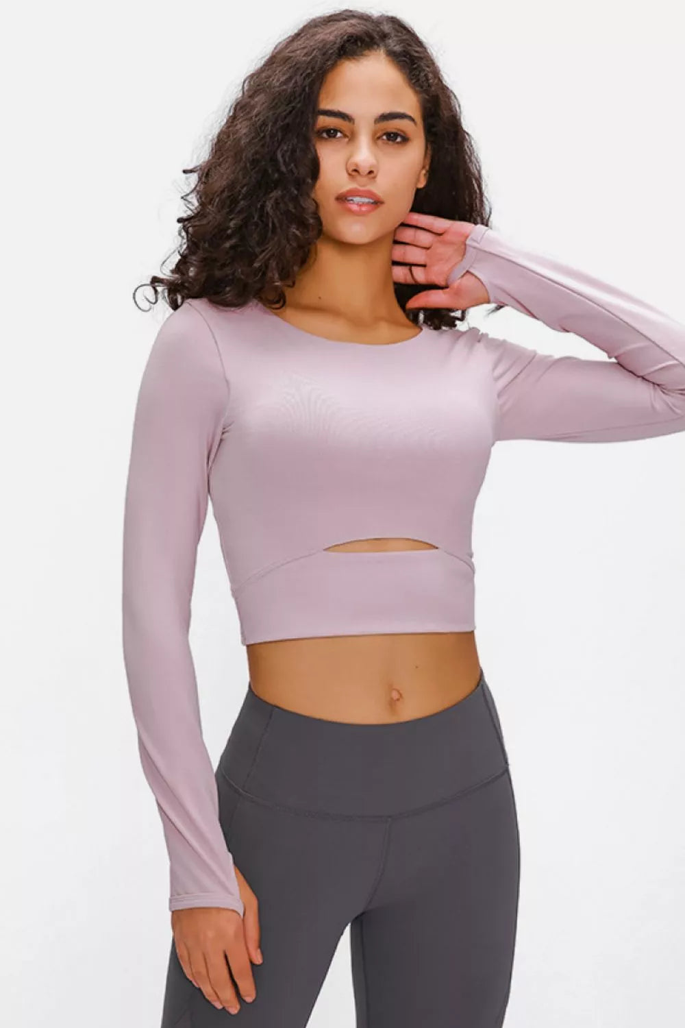 long sleeve cropped active top front view