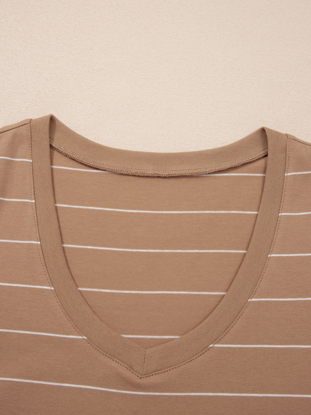 Mocha striped side slit maxi t shirt dress hem detail