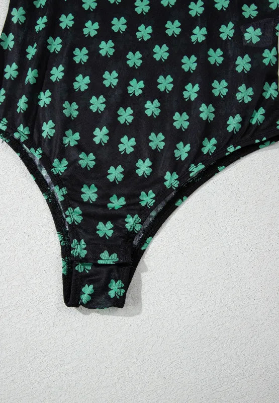 Lucky Clover Mock Neck Long Sleeve Bodysuit - Fashorio