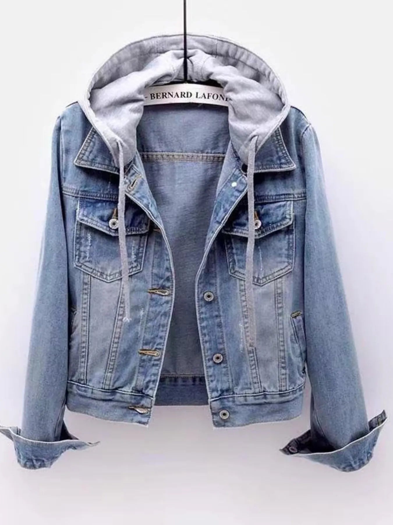 Full Size Button Up Drawstring Hooded Denim Jacket Plus Size - Fashorio