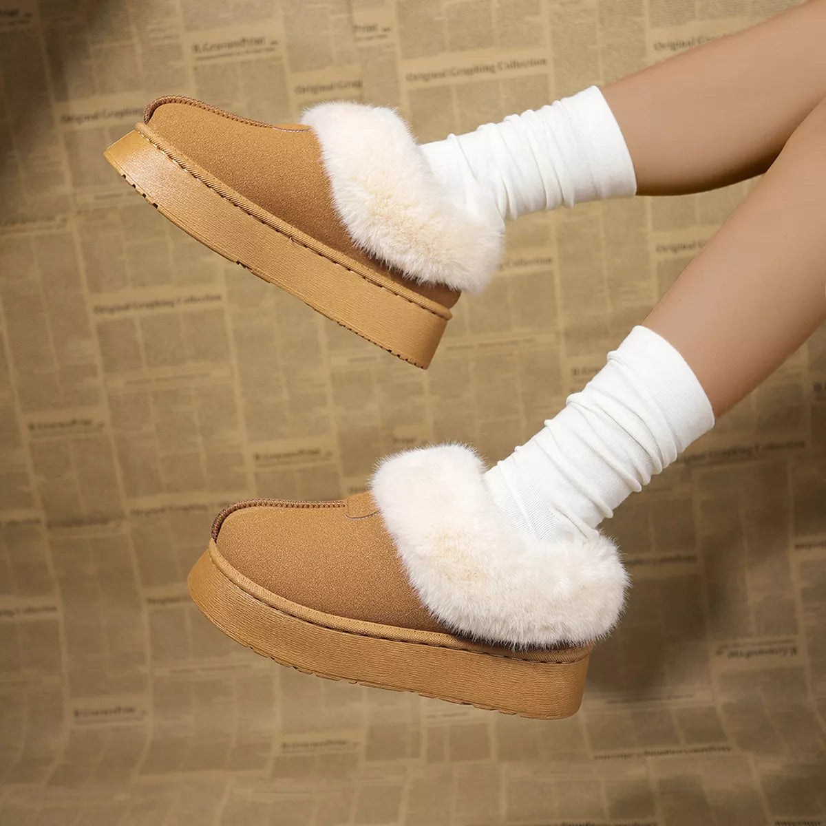 Fuzzy Platform Ankle Boots angled three quarter view