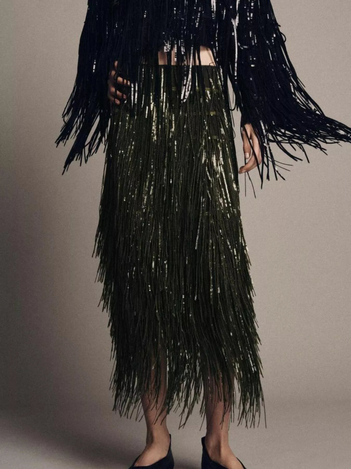 Fringe Long Sleeve Shirt and Skirt Set, view 7