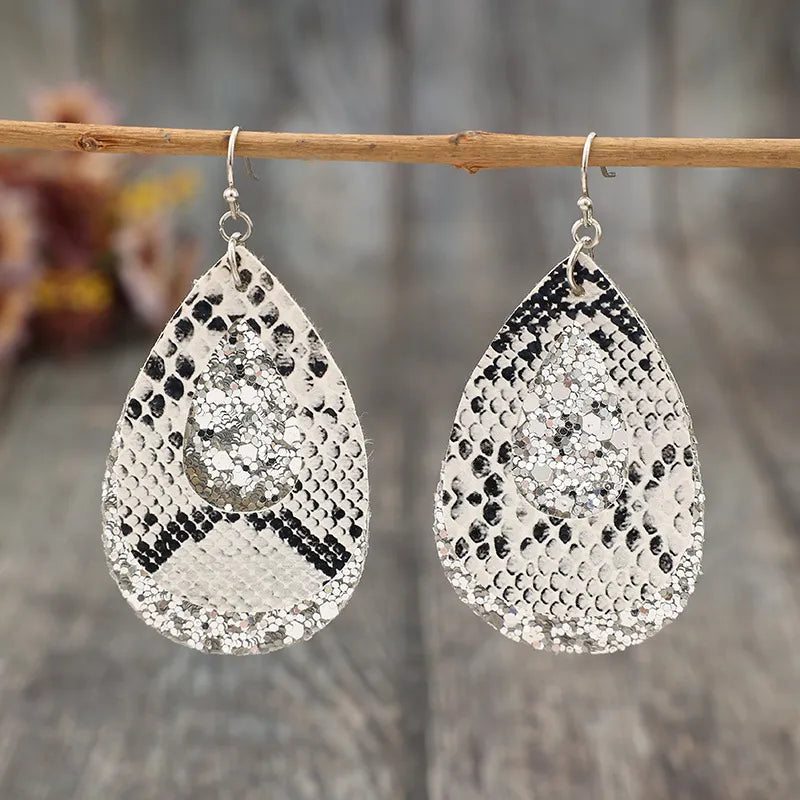 Faux Leather Sequin Teardrop Earrings