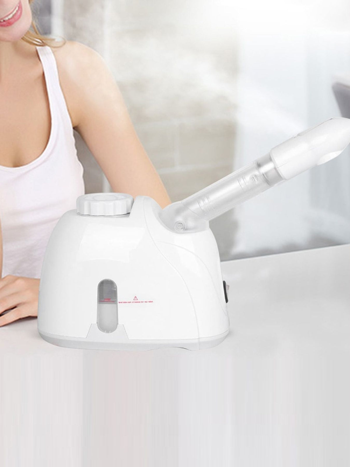 Facial steamer on a vanity