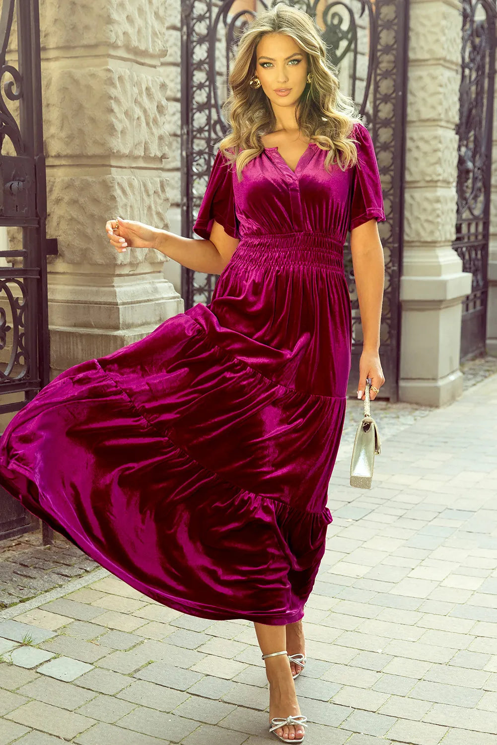 Tiered Short Sleeve Maxi Dress with Pockets, styled look