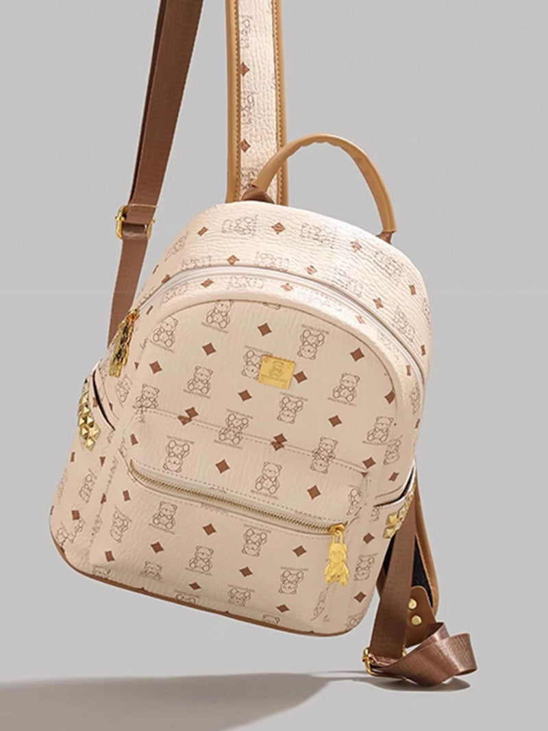 Cream bear mini backpack front view