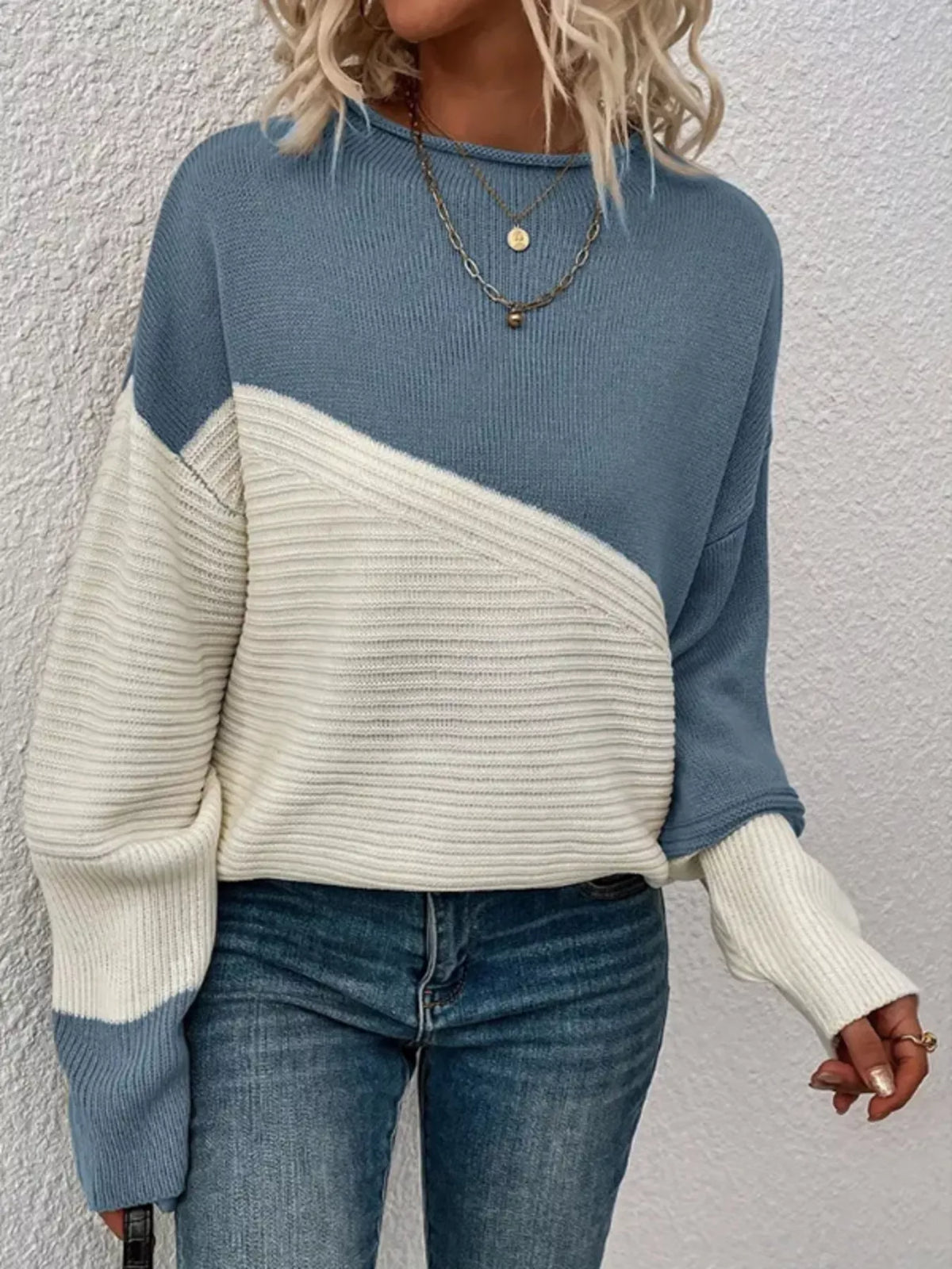 Color Block Ribbed Knit Sweater sleeve detail