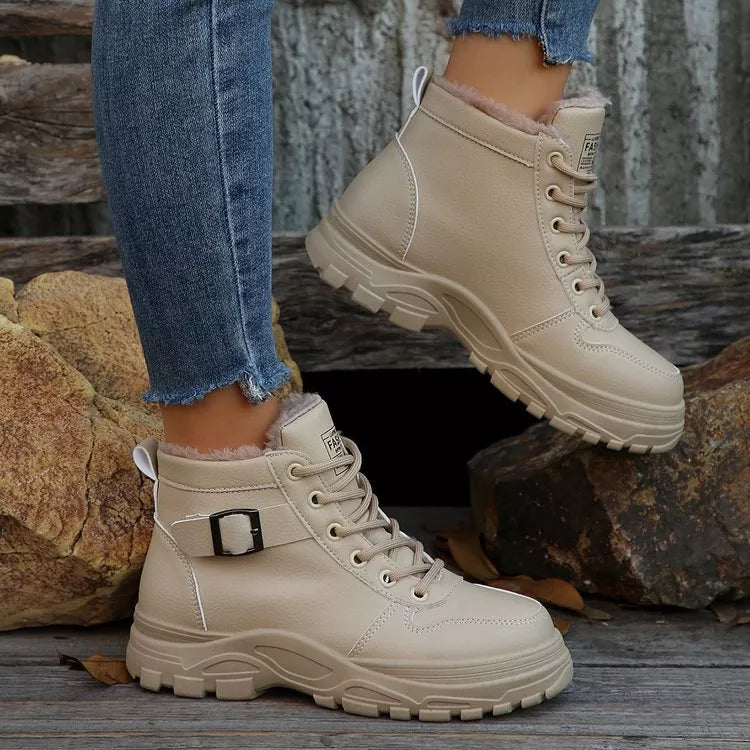 Warm lined buckle ankle boots full length view