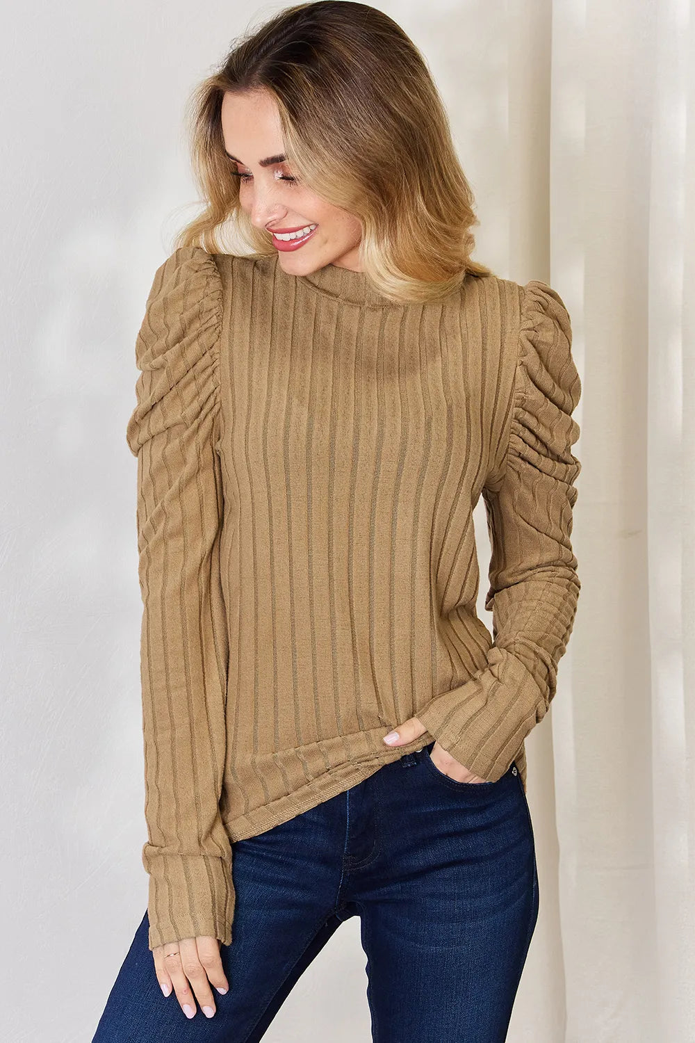 Basic Bae ribbed puff sleeve top final view