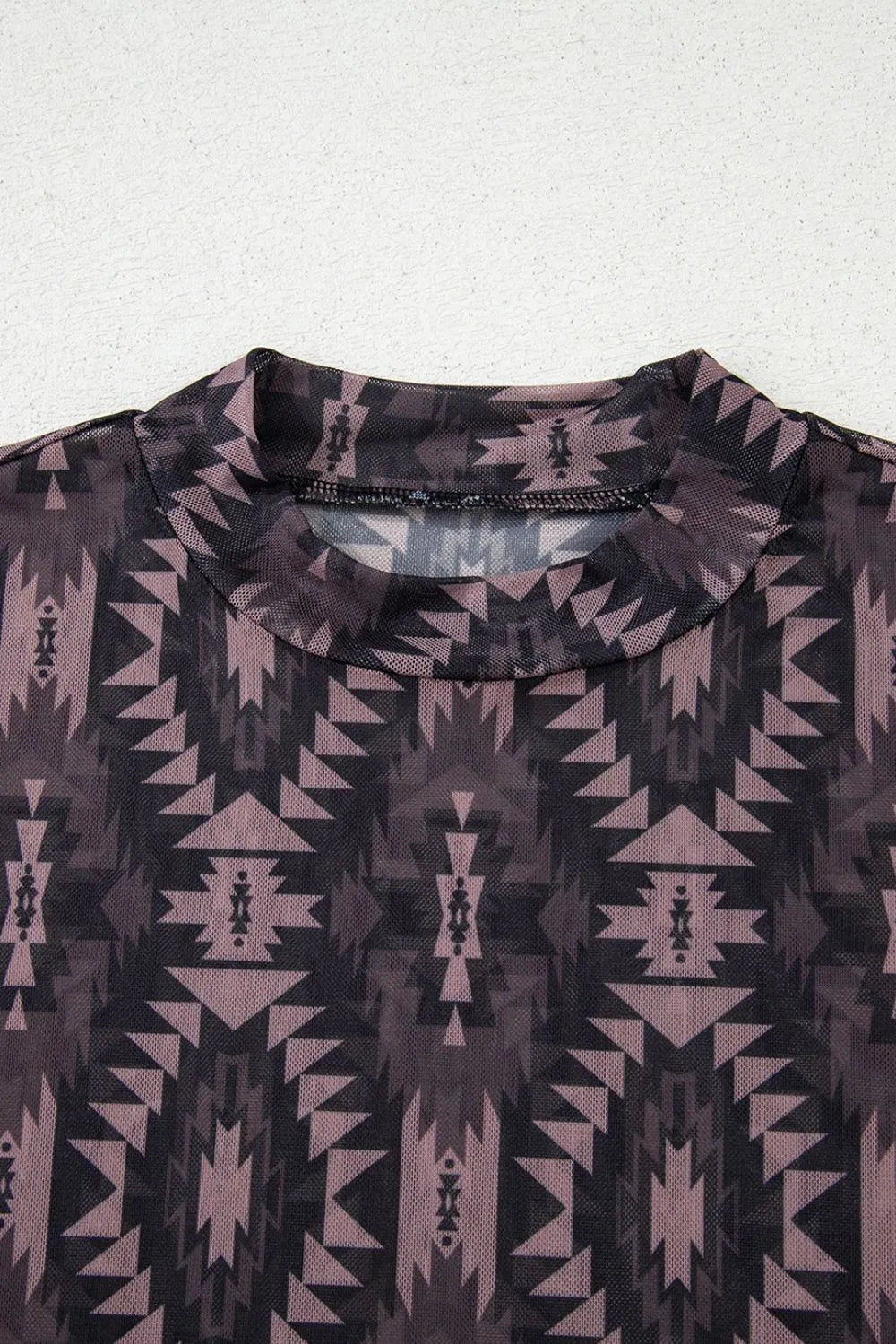 Aztec mesh top short sleeve and cuff detail