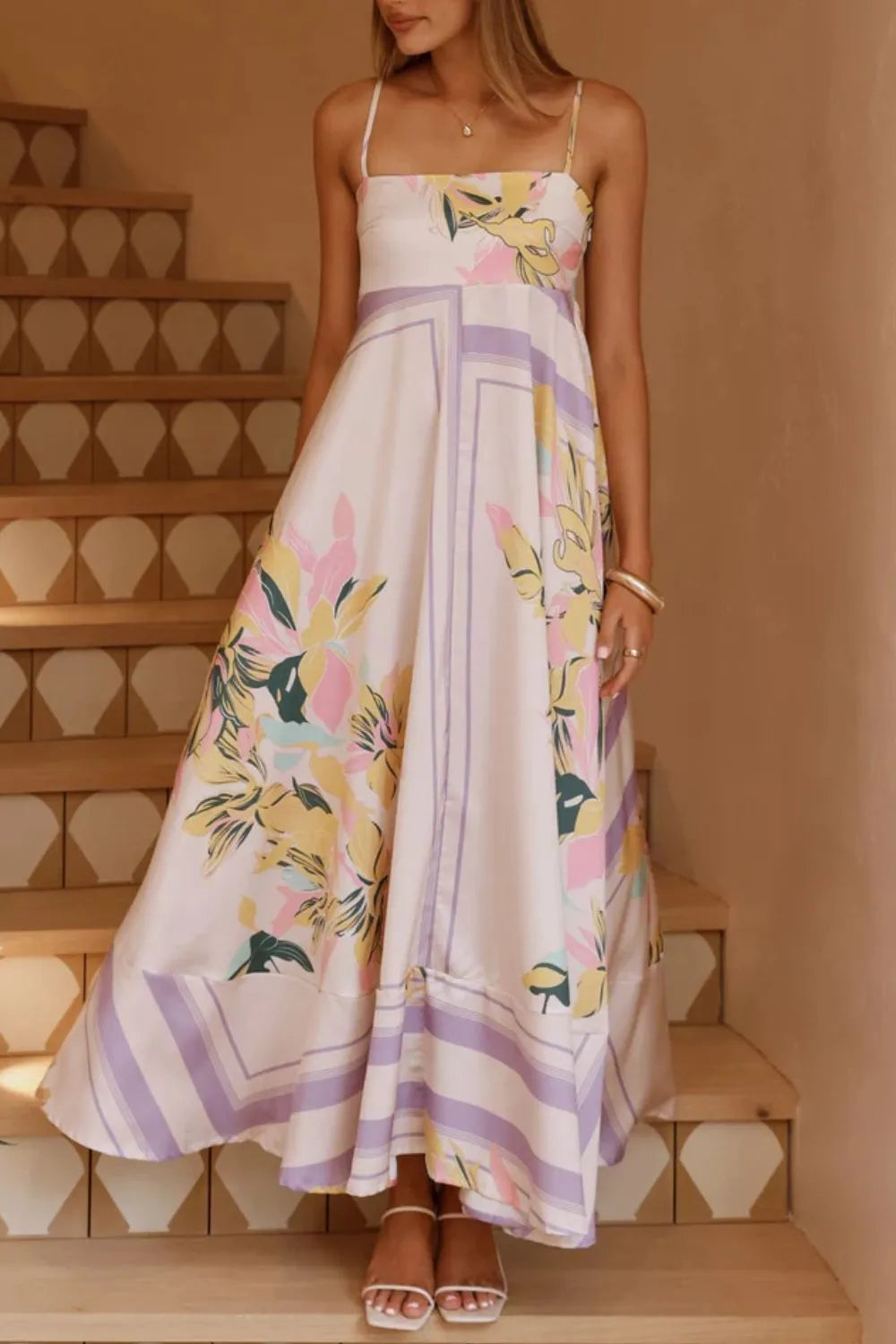 printed square neck cami maxi dress fabric texture