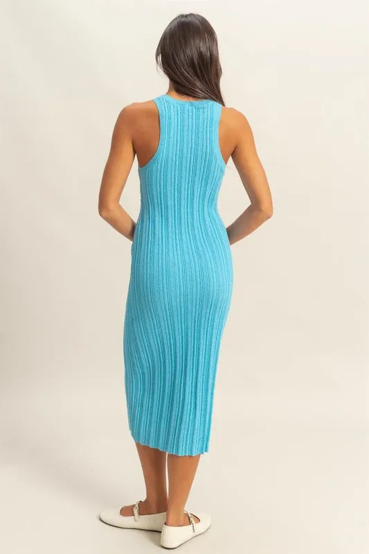 Round Neck Bodycon Ribbed Knit Dress side view